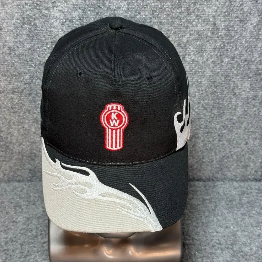 Kenworth Trucking Black Retro StrapBack Hat OSFA Cap Flame Graphic Embroidery